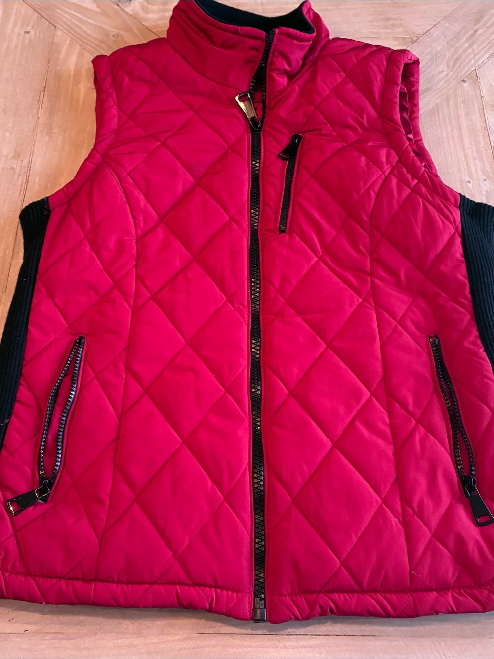 Workshop Republic Clothing Red Quilted Vest with Black Trim